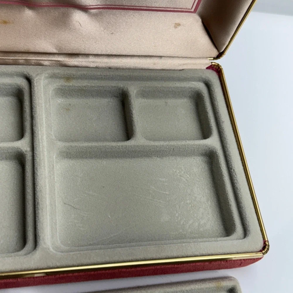 Vintage Jewelry Box Organizer Pink Velvet Lined Ring‎ Earring Storage 9